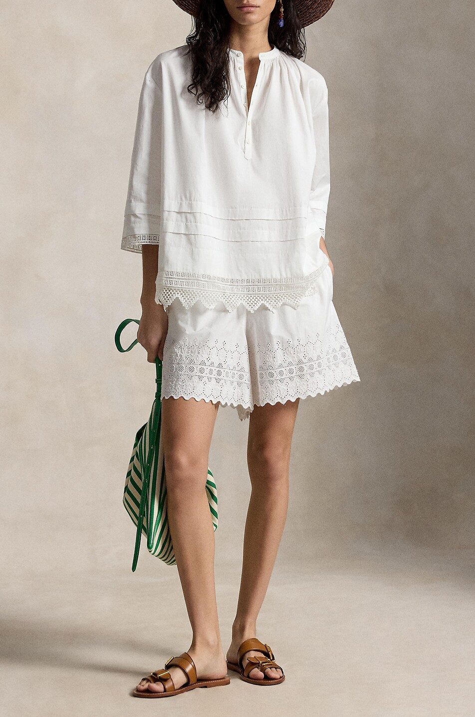POLO RALPH LAUREN Short à broderies anglaises en coton Femme BLANC 1