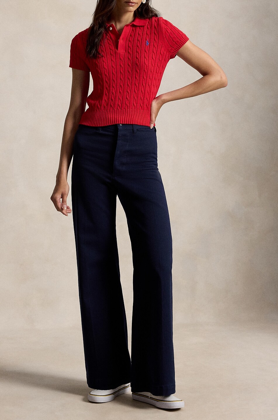 POLO RALPH LAUREN Pony cable knit cotton polo shirt Women RED 2