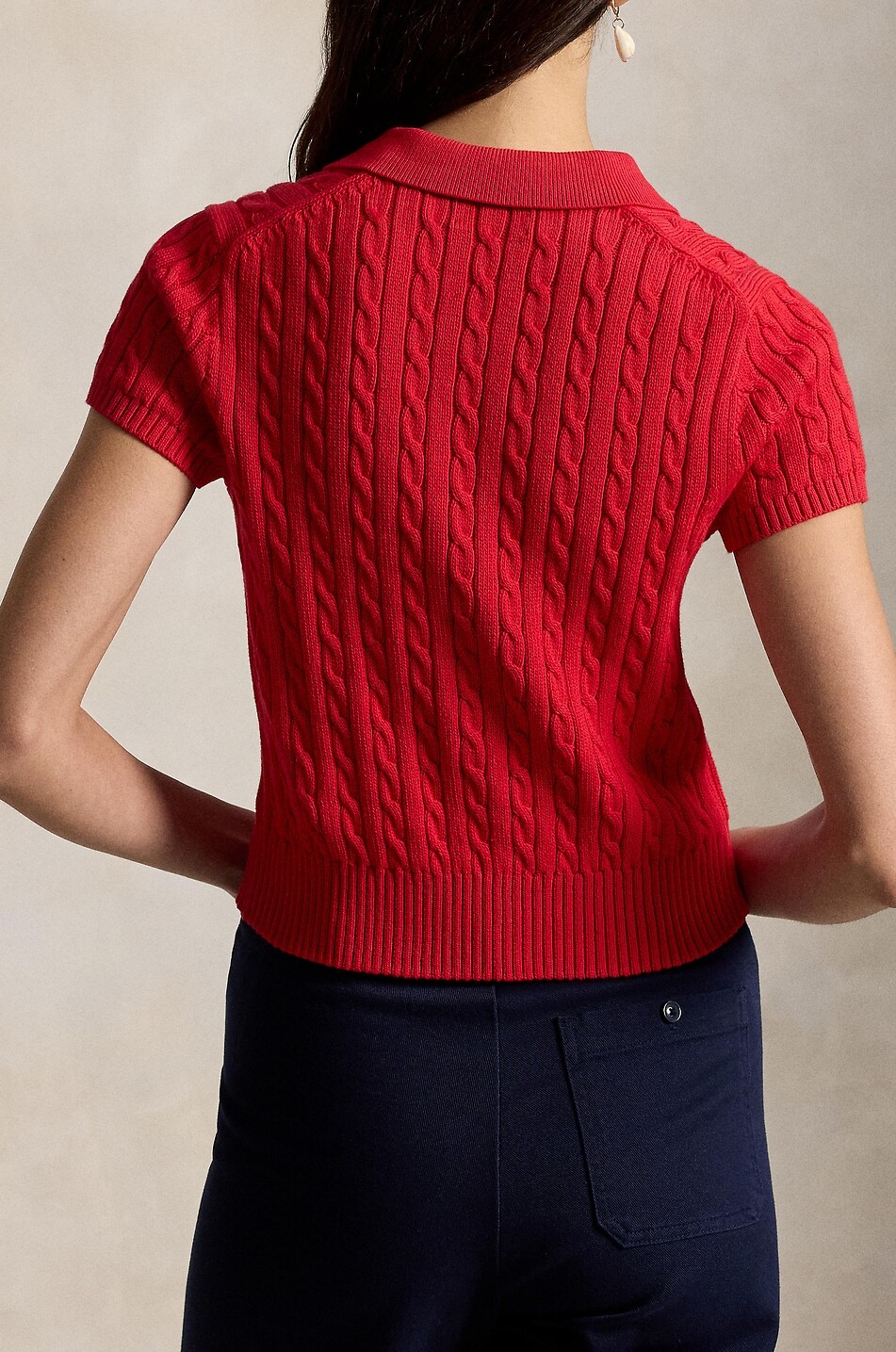 POLO RALPH LAUREN Pony cable knit cotton polo shirt Women RED 3