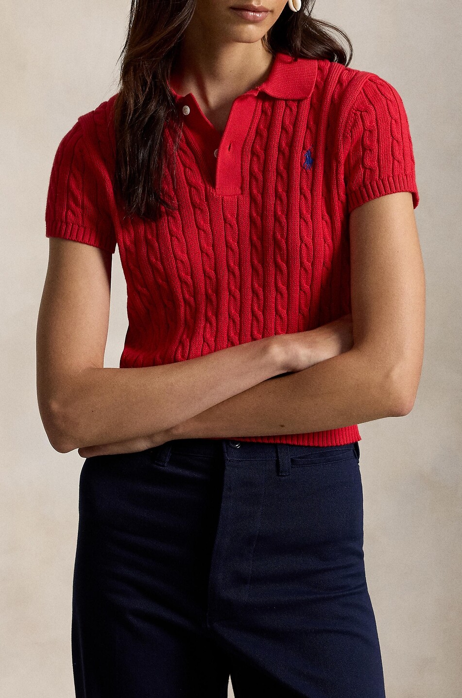 POLO RALPH LAUREN Pony cable knit cotton polo shirt Women RED 5