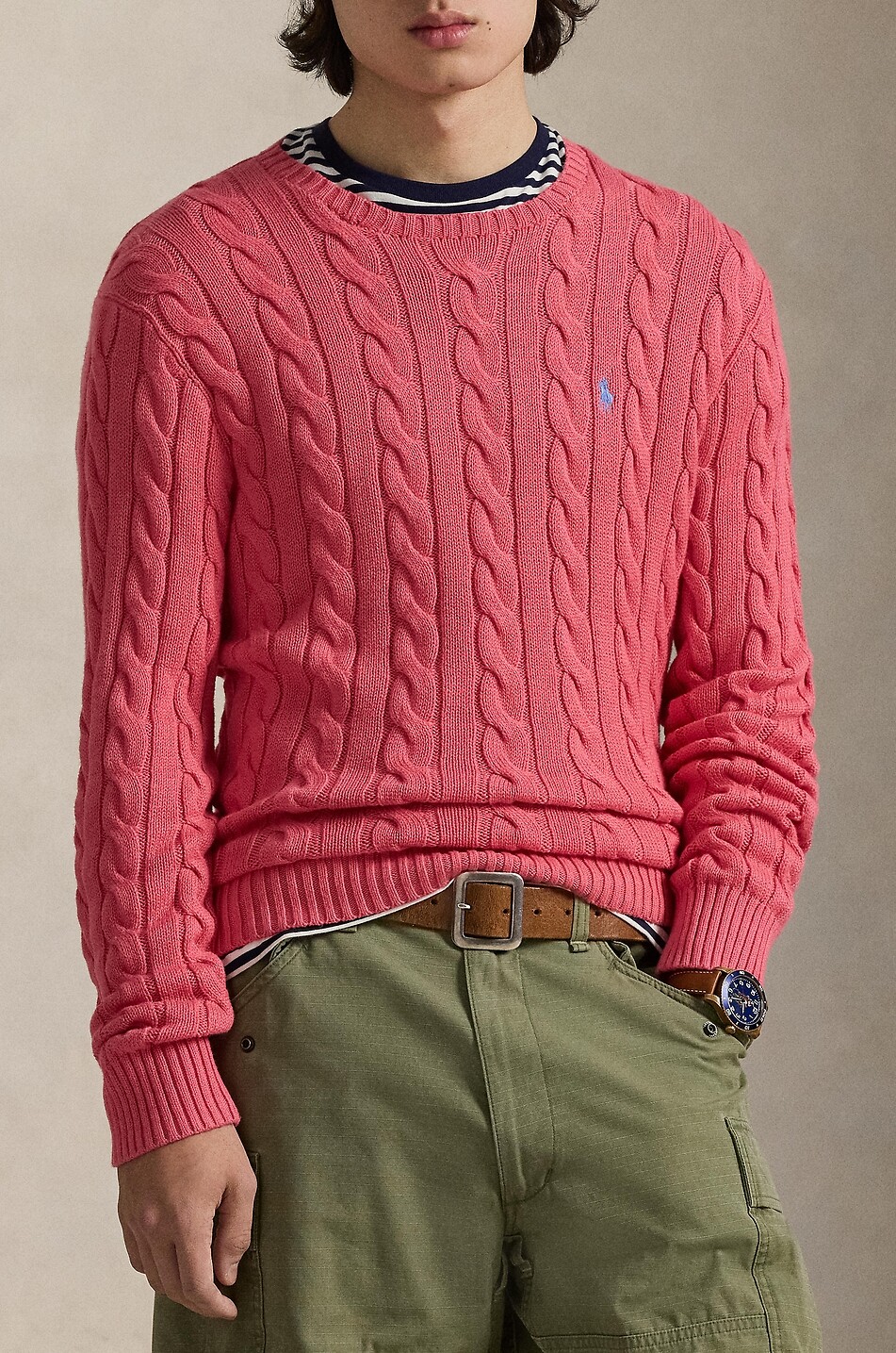POLO RALPH LAUREN Pony embroidered cable knit cotton jumper Men LIGHT RED 4