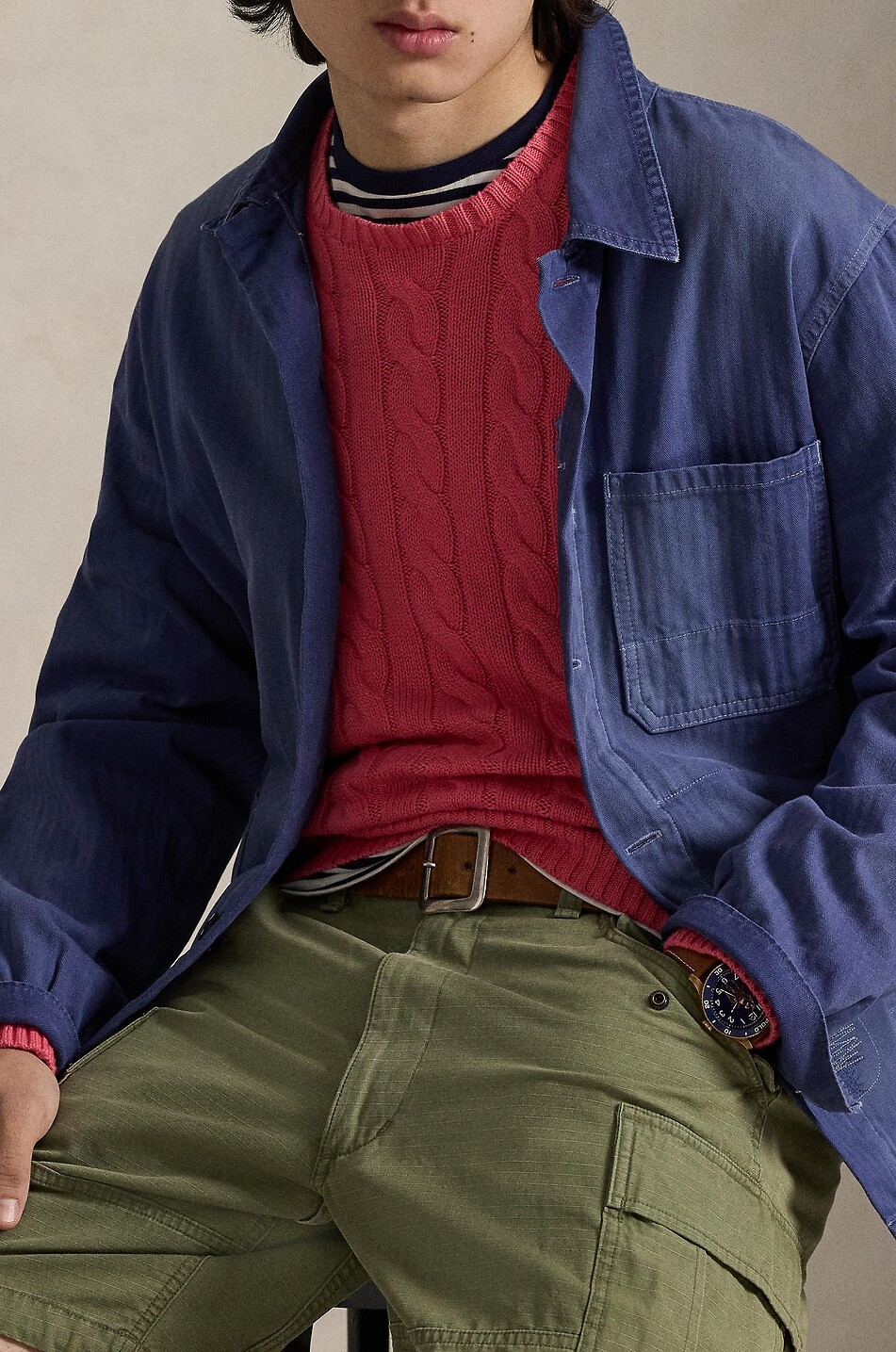 POLO RALPH LAUREN Pony embroidered cable knit cotton jumper Men LIGHT RED 5