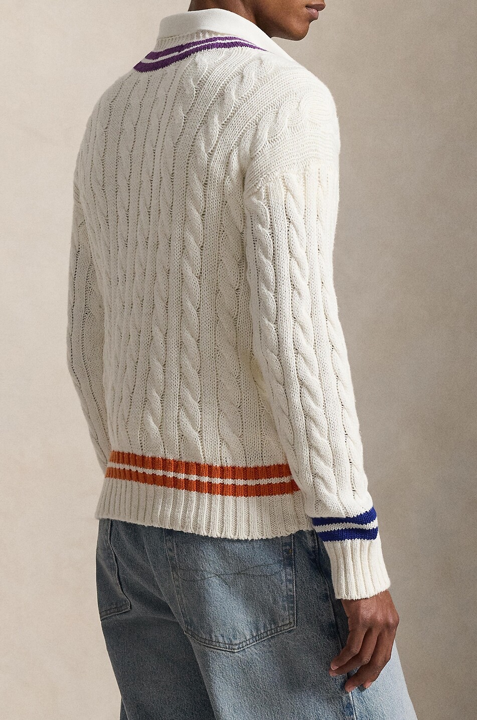 POLO RALPH LAUREN Cricket linen and cotton V-neck cable-knit jumper Men EGGSHELL 3