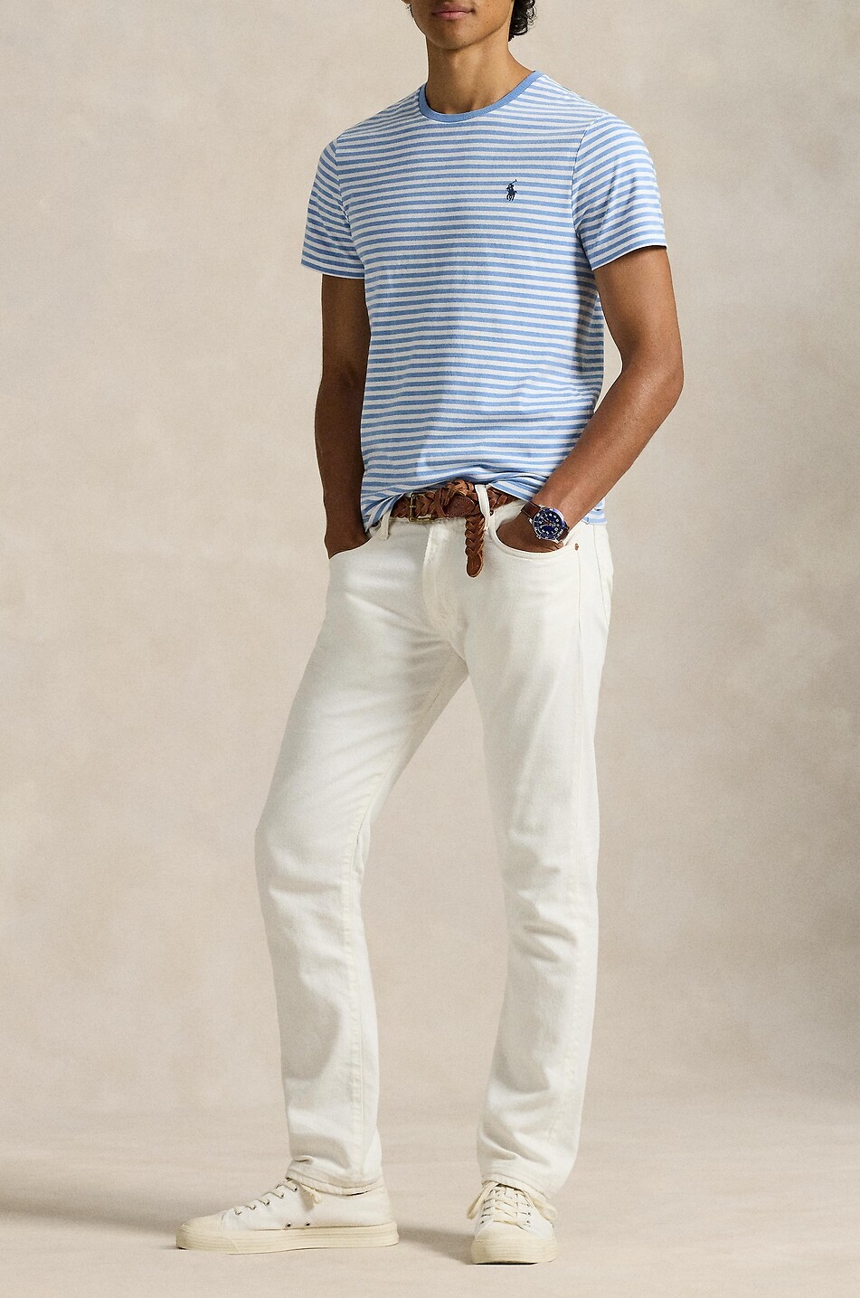 POLO RALPH LAUREN Pony Custom Slim Fit striped cotton short-sleeved T-shirt Men BLUE 2