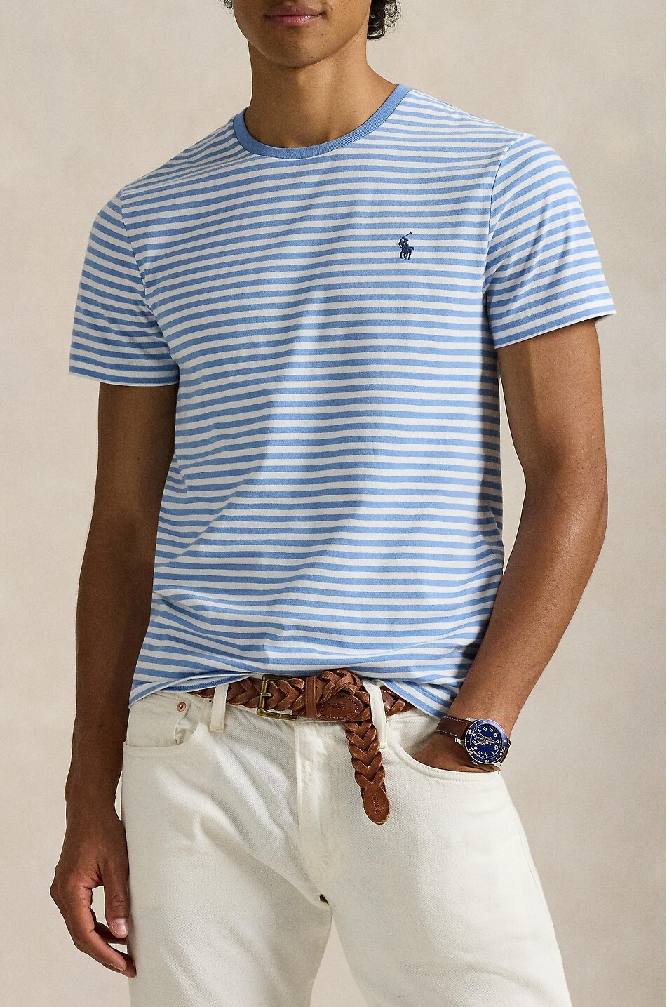 POLO RALPH LAUREN Pony Custom Slim Fit striped cotton short-sleeved T-shirt Men BLUE 5
