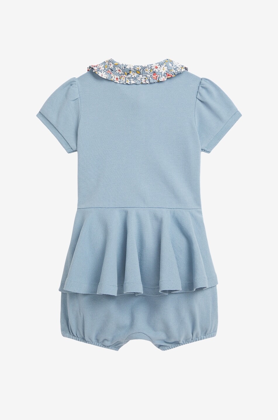 POLO RALPH LAUREN Pony baby cotton piqué playsuit with floral collar and pleated skirt Baby BLUE 2