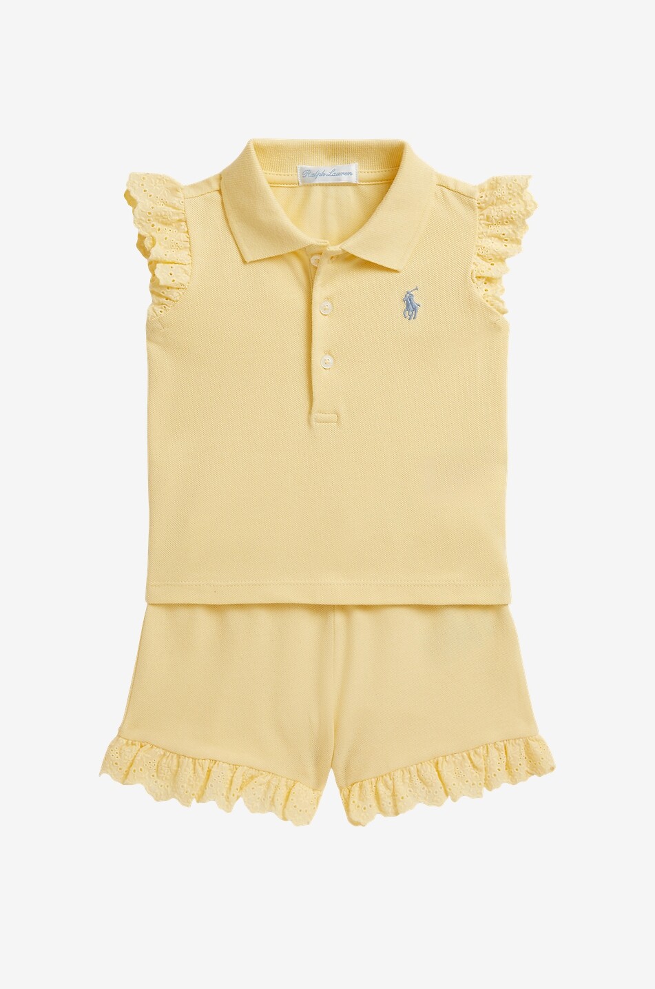 Pony baby cotton piqué ruffled polo and shorts set
