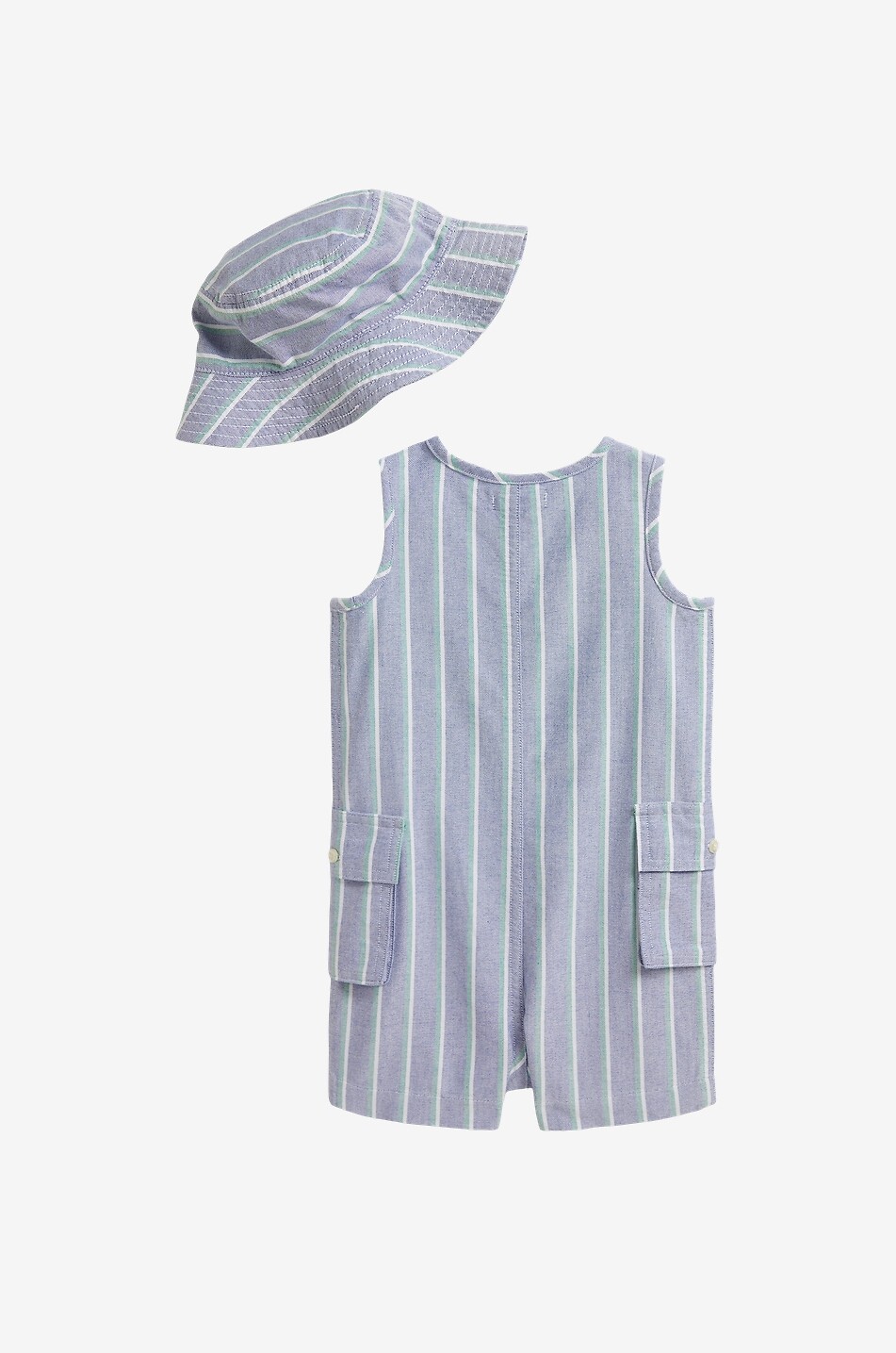 POLO RALPH LAUREN Ensemble salopette courte chapeau rayé bébé en coton Pony Bébé BLEU 2