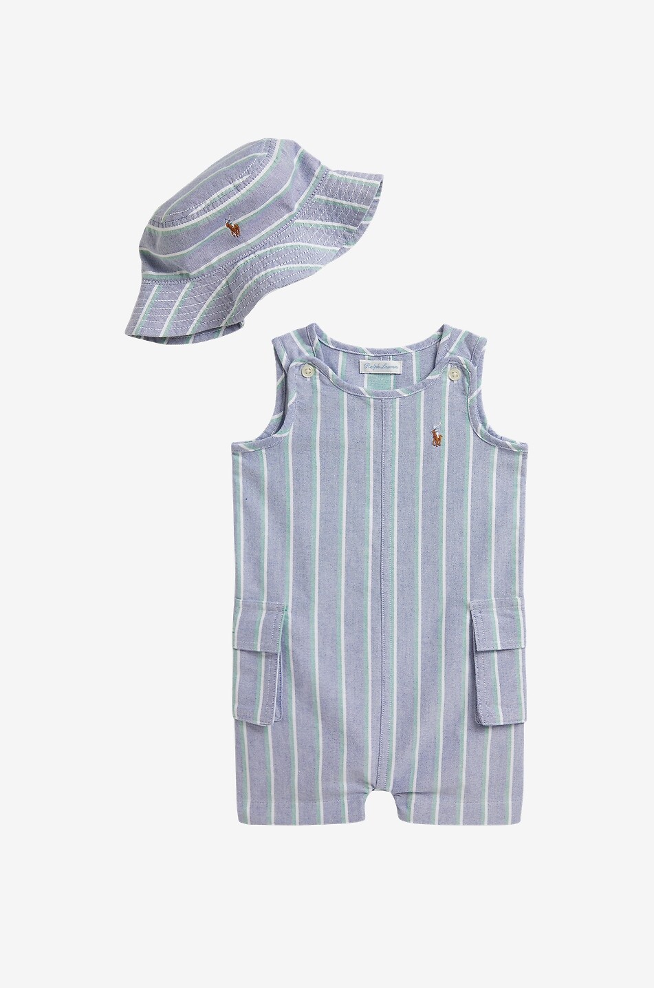 Ensemble salopette courte chapeau rayé bébé en coton Pony