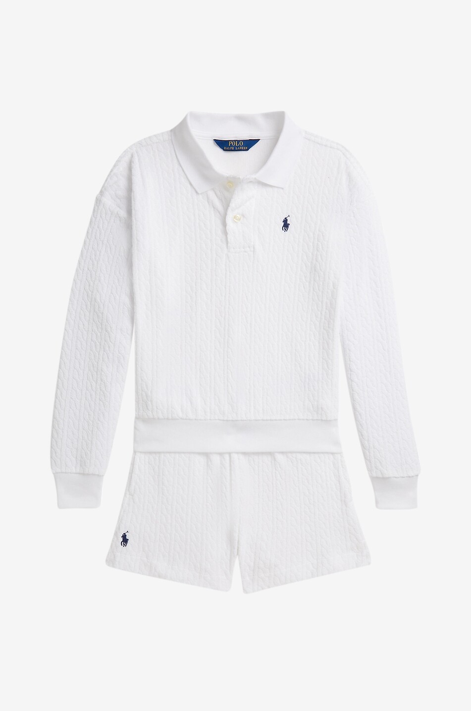 POLO RALPH LAUREN Ensemble polo à manches longues et short éponge effet torsades fille Pony Fille BLANC 1