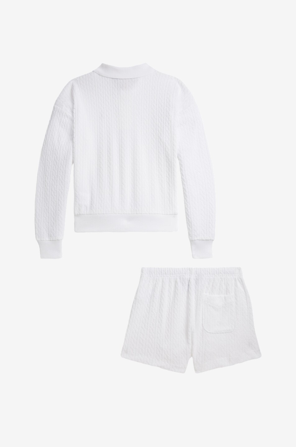 POLO RALPH LAUREN Ensemble polo à manches longues et short éponge effet torsades fille Pony Fille BLANC 2