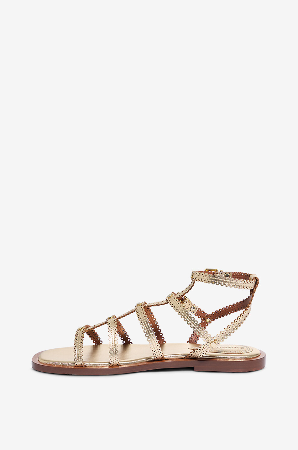 ZIMMERMANN Goldie metallic leather flat sandals with perforations Women BEIGE 3