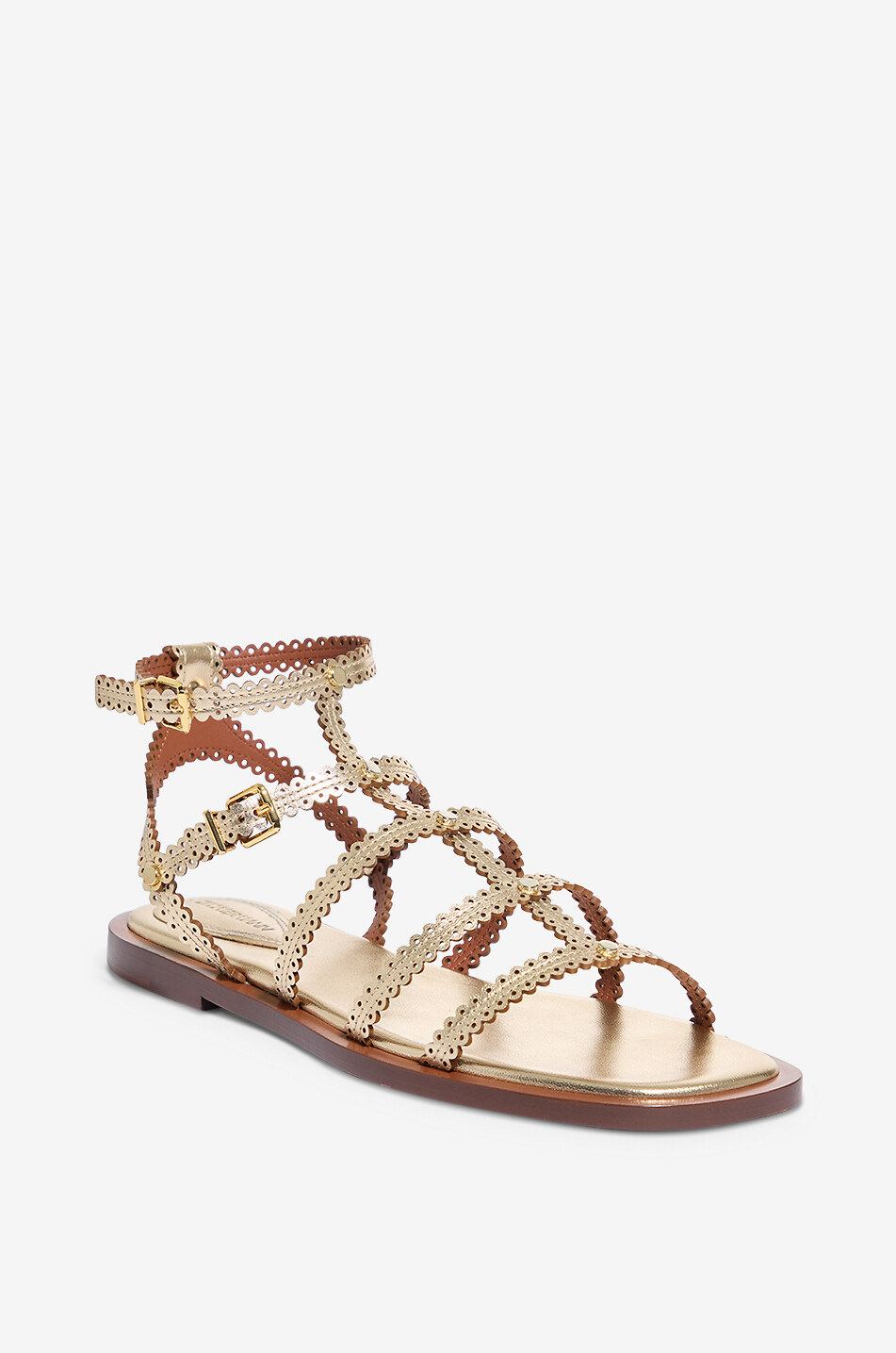 Goldie metallic leather flat sandals with perforations