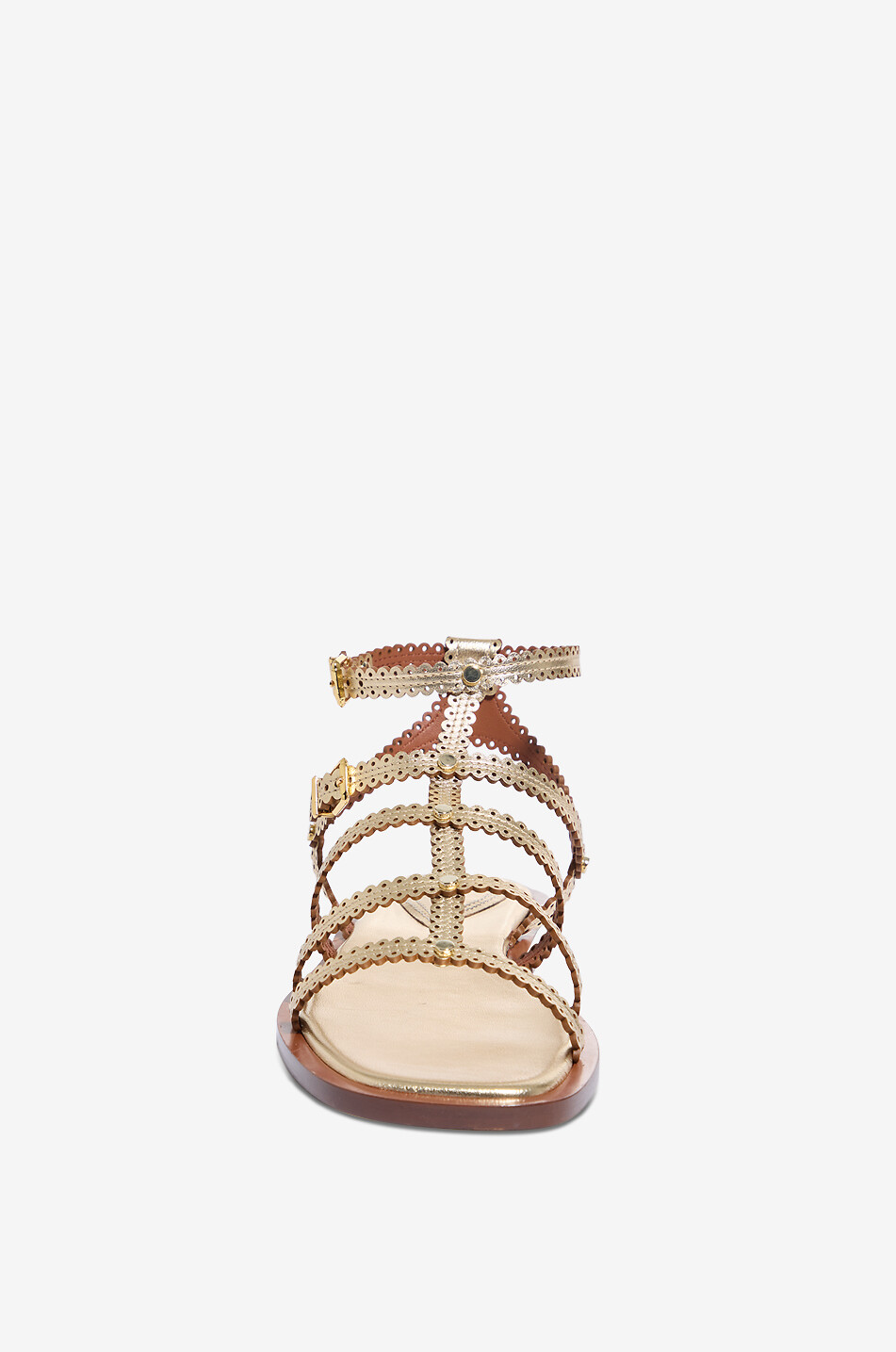 ZIMMERMANN Goldie metallic leather flat sandals with perforations Women BEIGE 2
