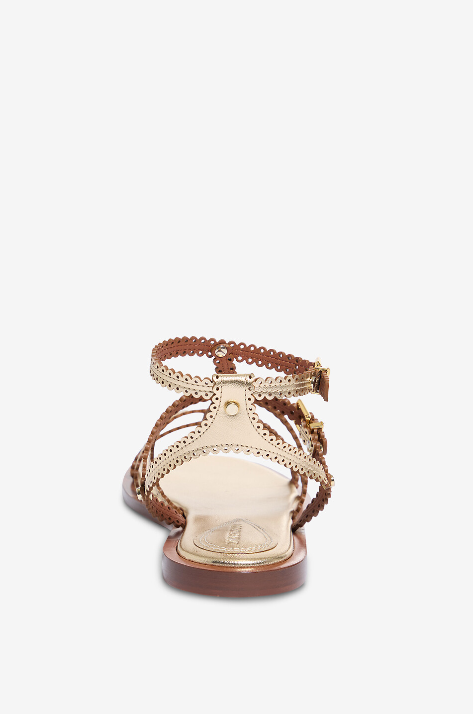 ZIMMERMANN Goldie metallic leather flat sandals with perforations Women BEIGE 4