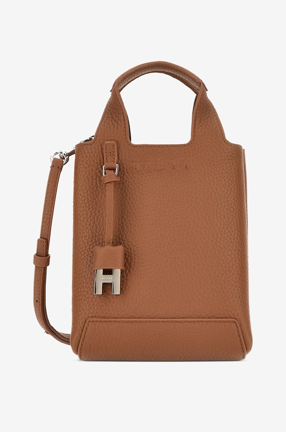 HOGAN Rechteckige Schultertasche aus genarbtem Leder Damen COGNAC 1