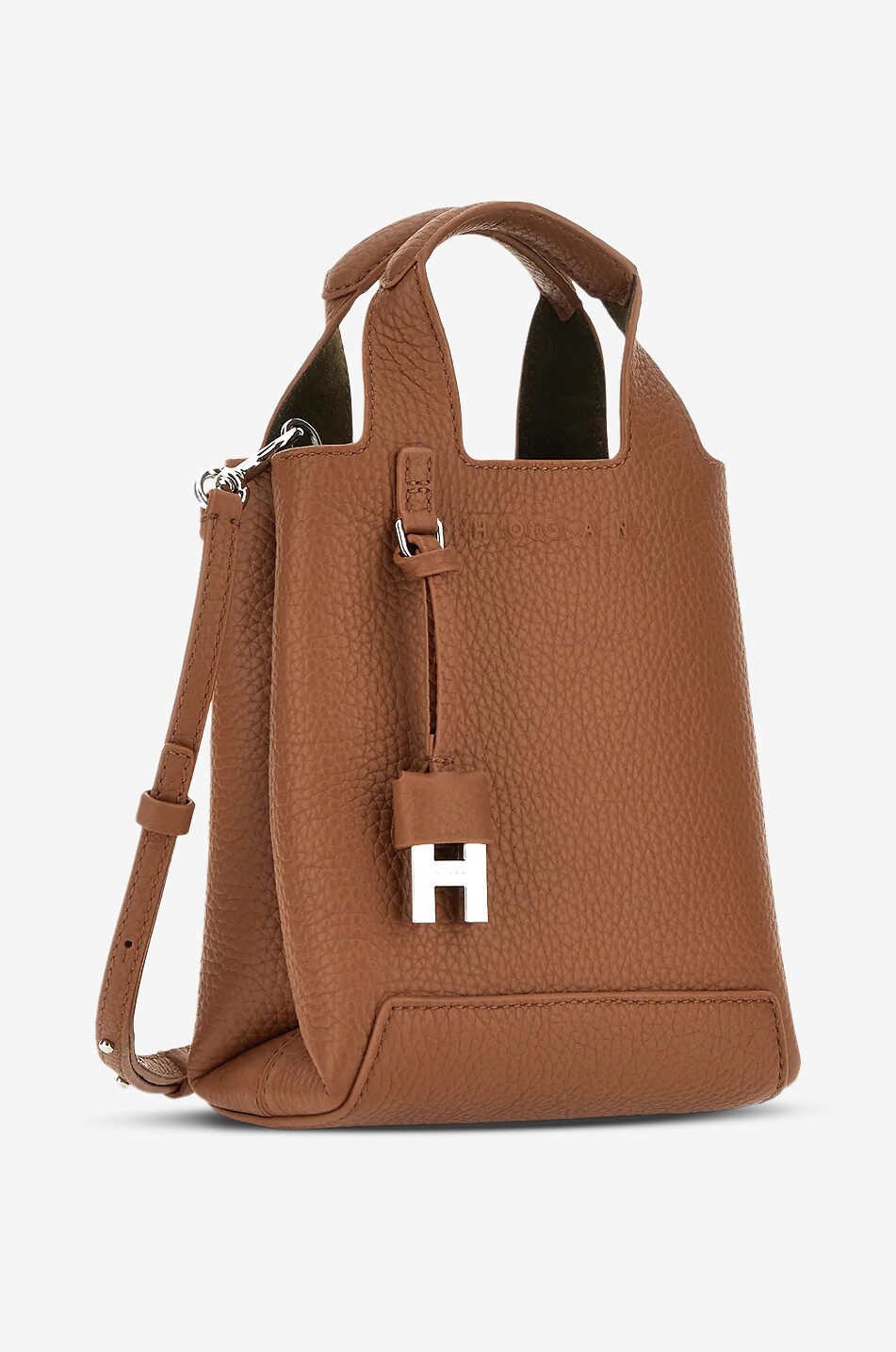 HOGAN Rechteckige Schultertasche aus genarbtem Leder Damen COGNAC 3