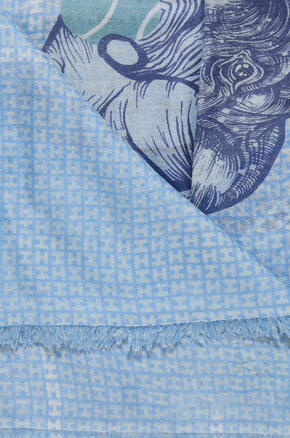 HEMISPHERE Omatch cashmere and silk shawl with monograms and elefant print Women BLUE 2