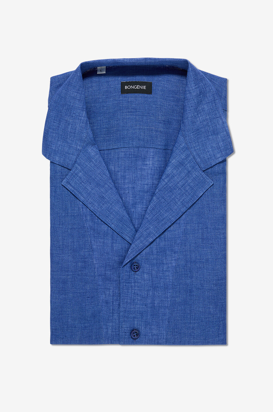 Short-sleeved linen shirt with bowling collar