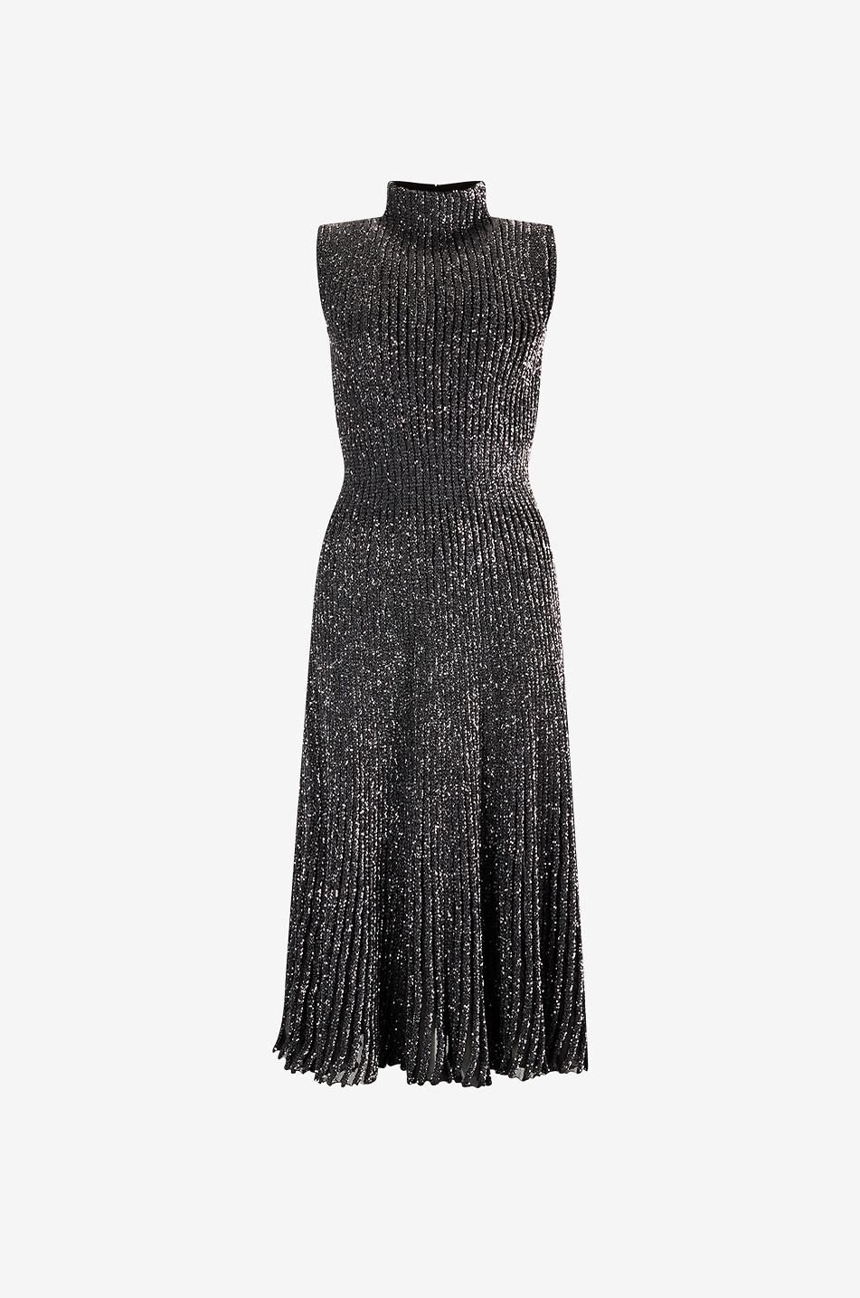 ALAÏA Sequinned sleeveless rib knit denim dress Women BLACK 1