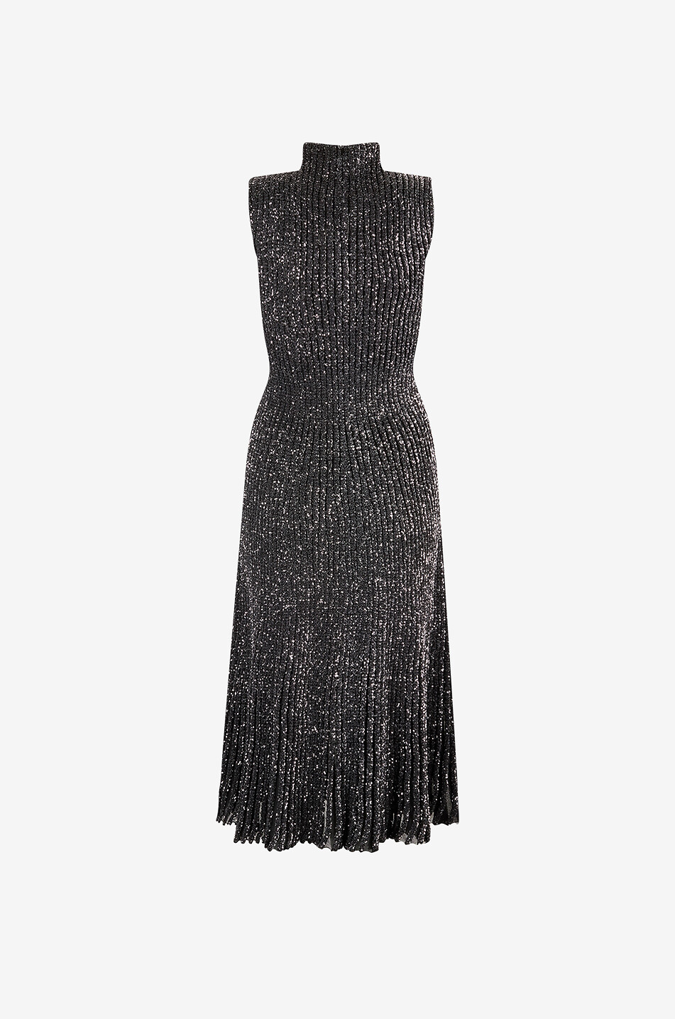 ALAÏA Sequinned sleeveless rib knit denim dress Women BLACK 2