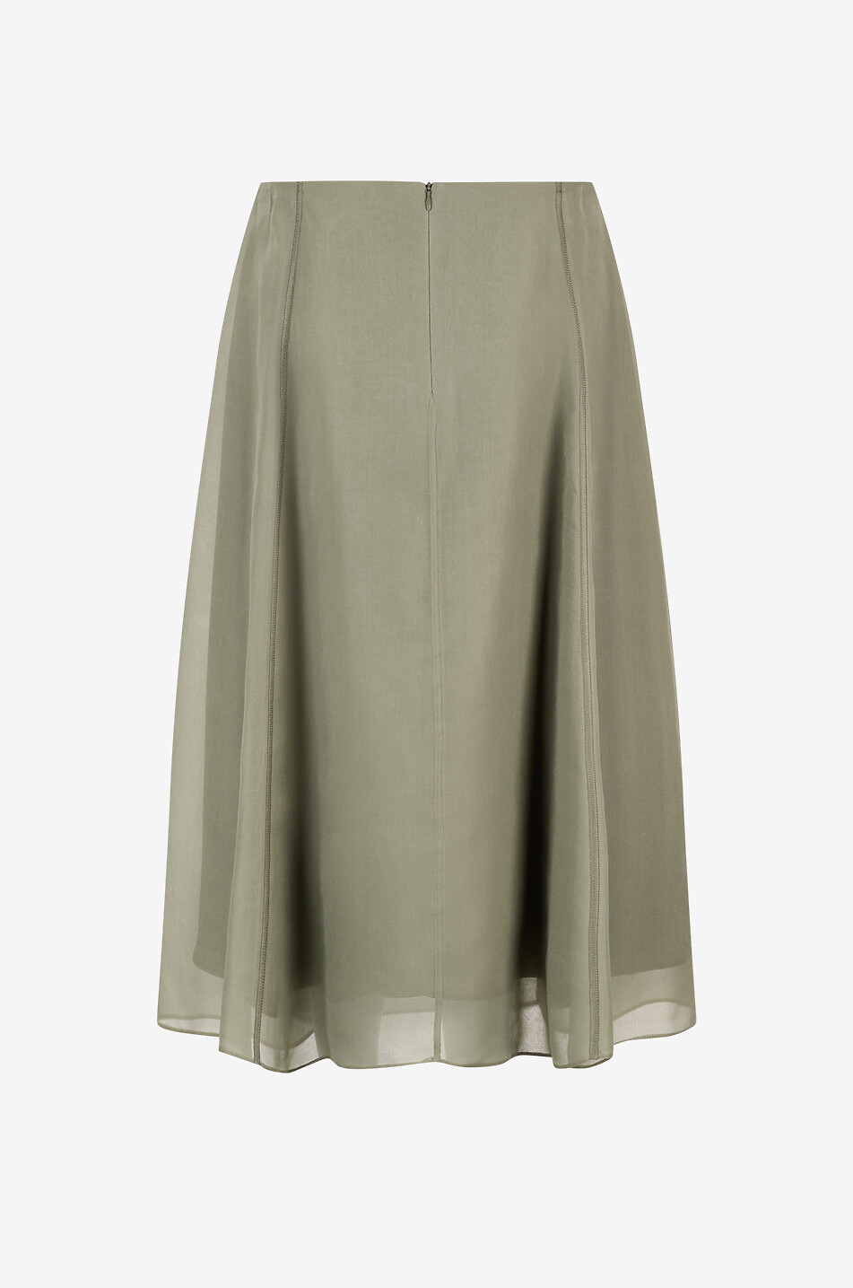 BRUNELLO CUCINELLI Jupe midi évasée en soie Crispy Femme KAKI FONCÉ 2