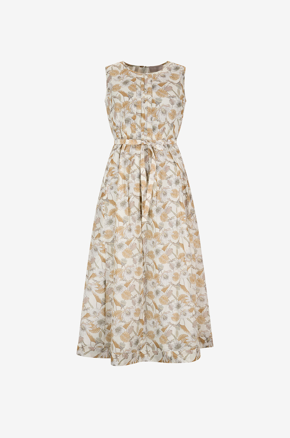 Robe midi évasée en voile fleuri sans manches Lacuz