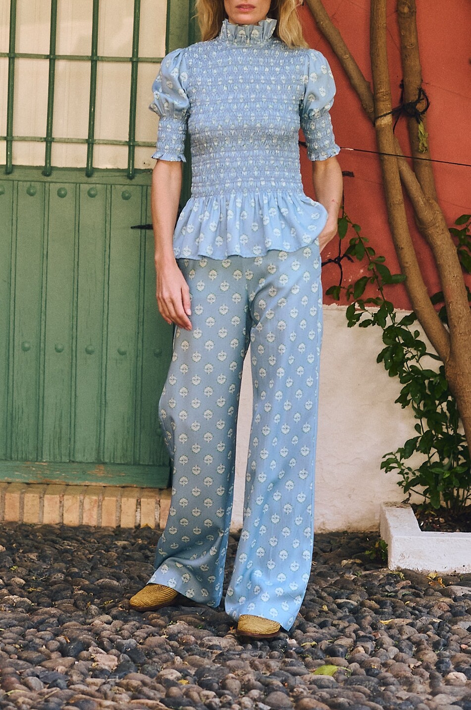 MARIA DE LA ORDEN Lova printed cotton twill straight trousers Women BLUE 2