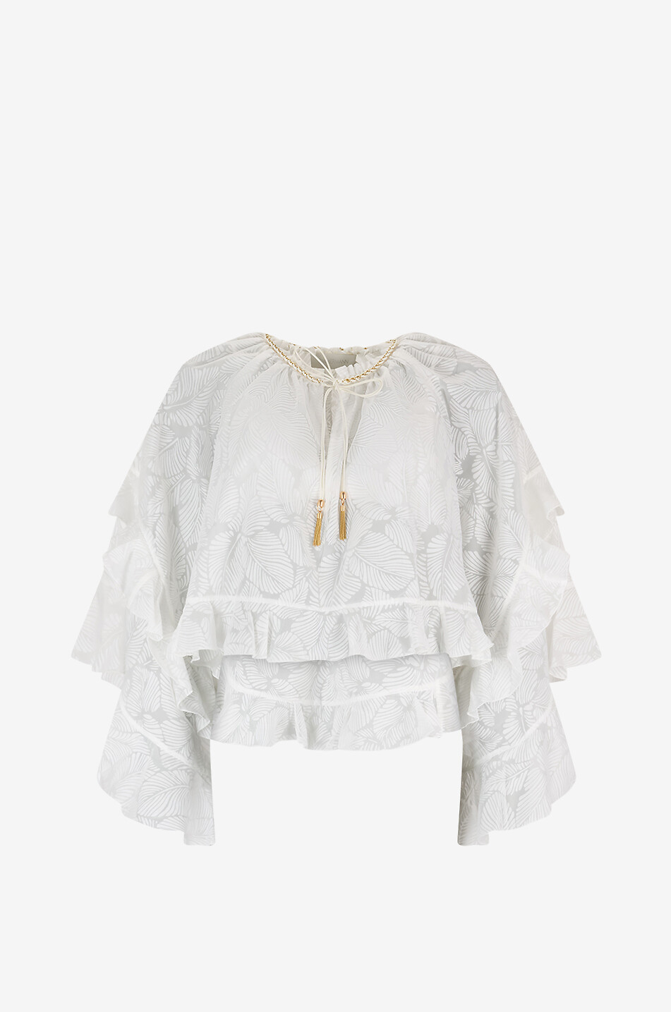 Blouse en voile de coton motif feuillage Daylight Ruffle