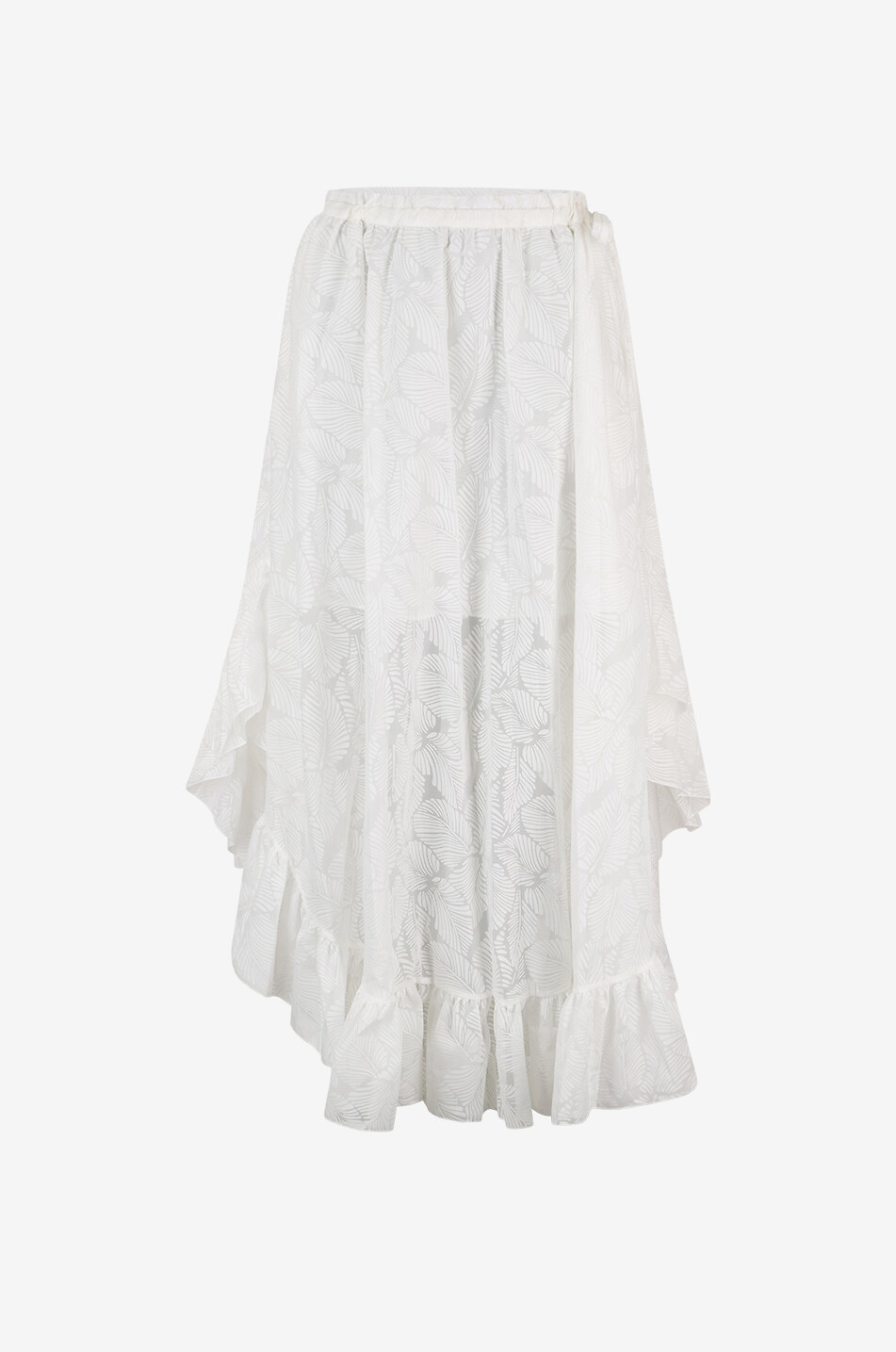 Daylight Ruffle asymmetric leaf-patterned voile skirt