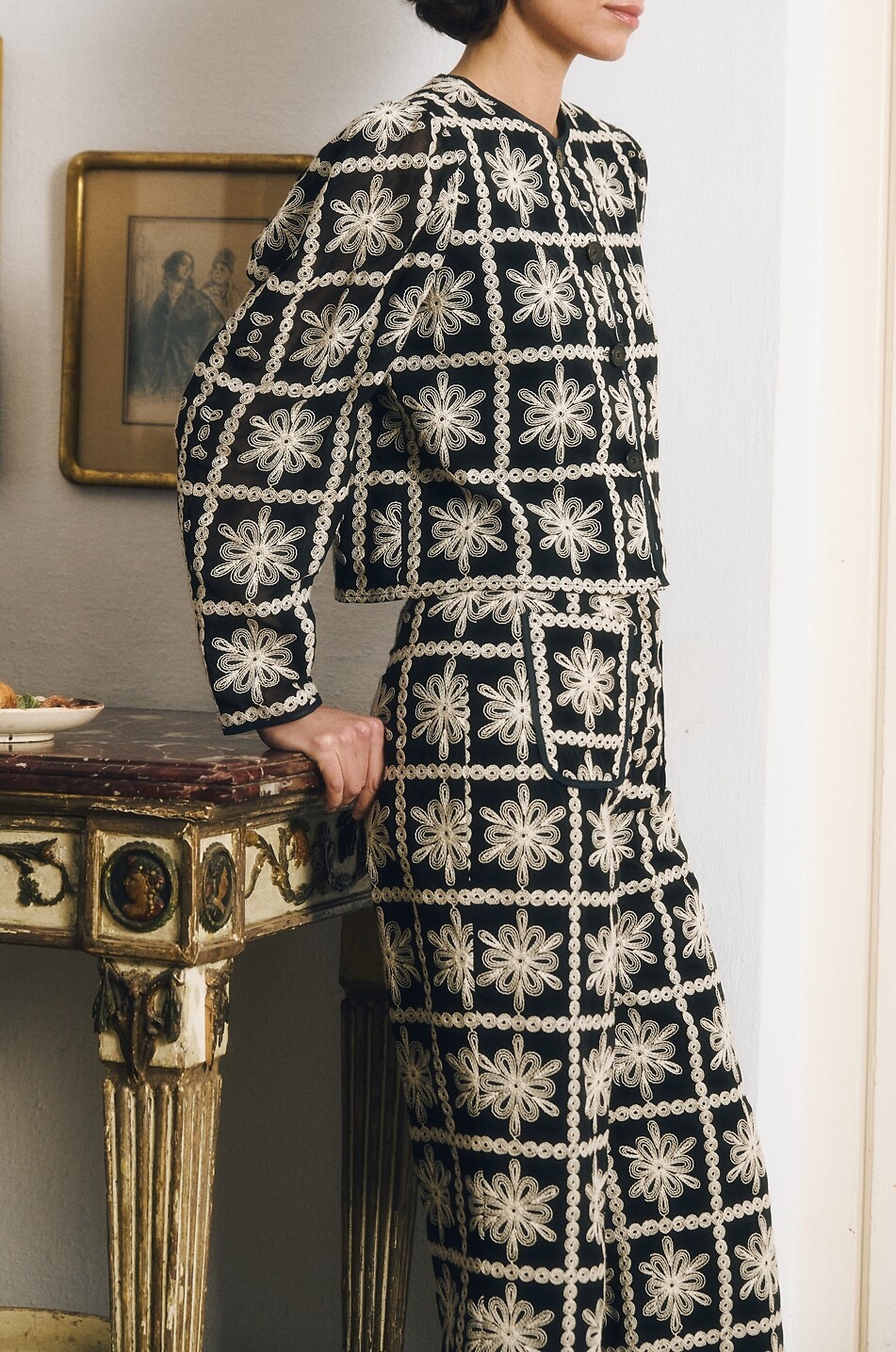 MARIA DE LA ORDEN Jonquille flower-embroidered cropped jacket Women BLACK 2