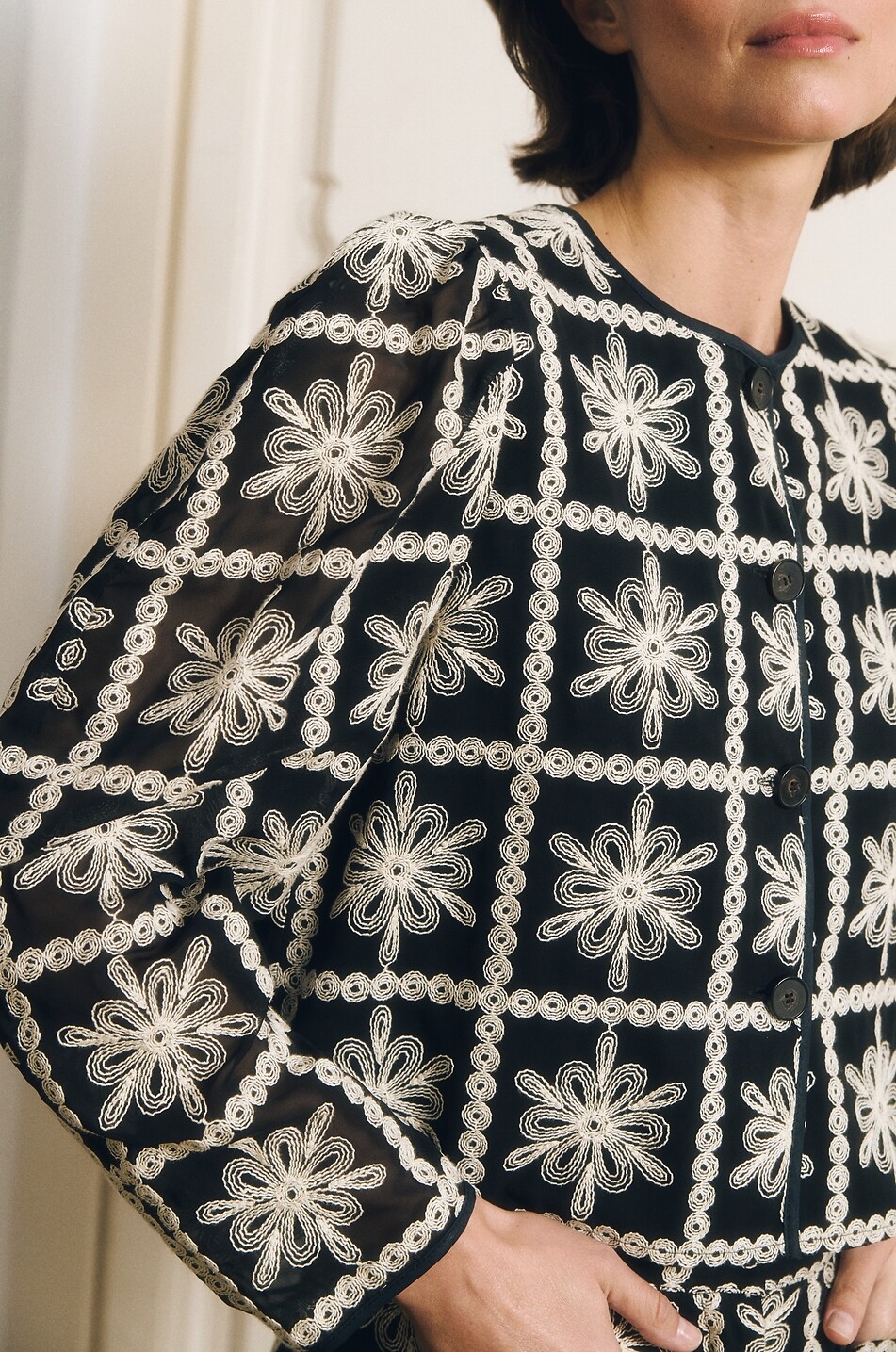 MARIA DE LA ORDEN Jonquille flower-embroidered cropped jacket Women BLACK 3