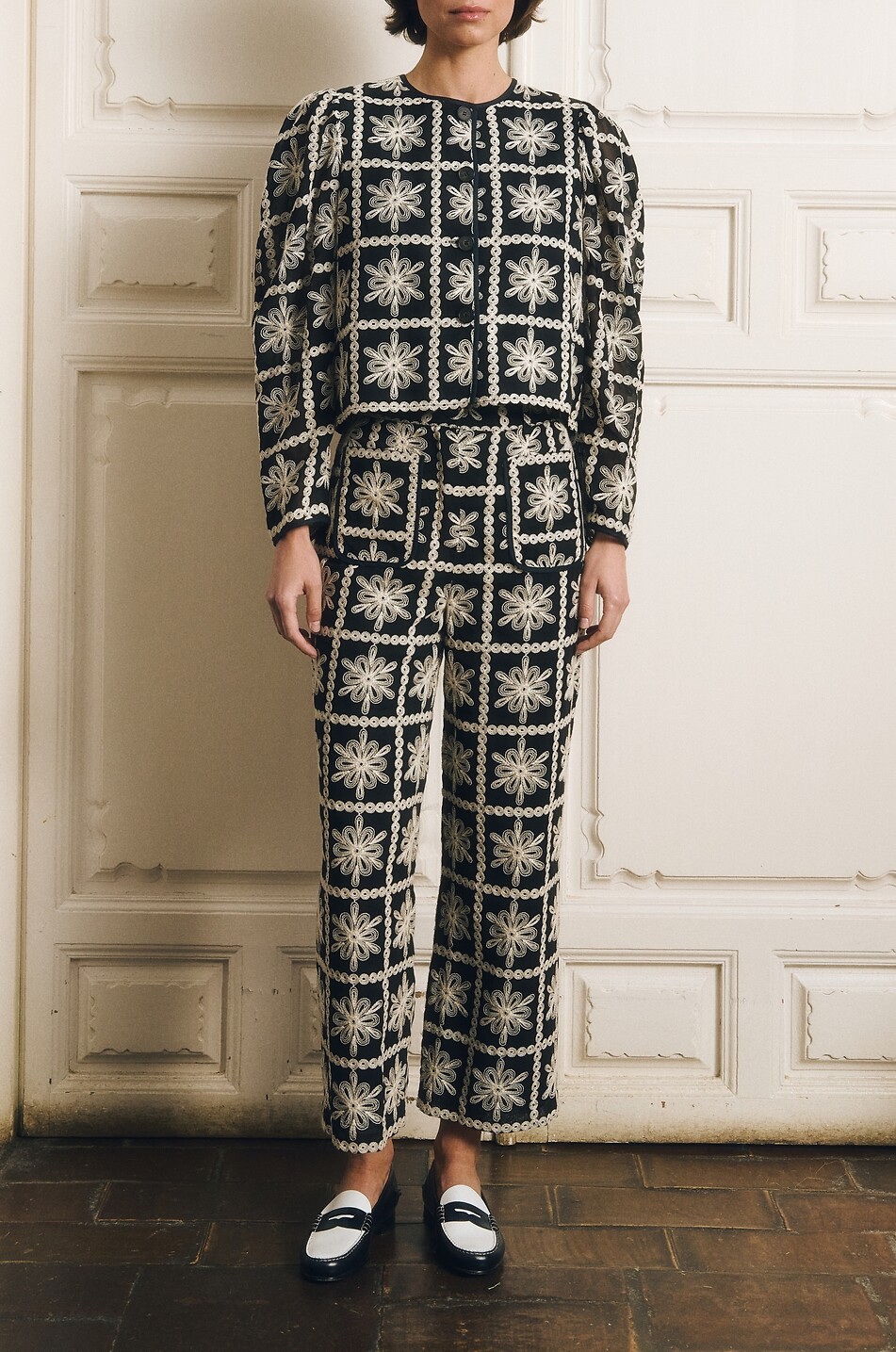 MARIA DE LA ORDEN Jonquille flower-embroidered cropped jacket Women BLACK 4