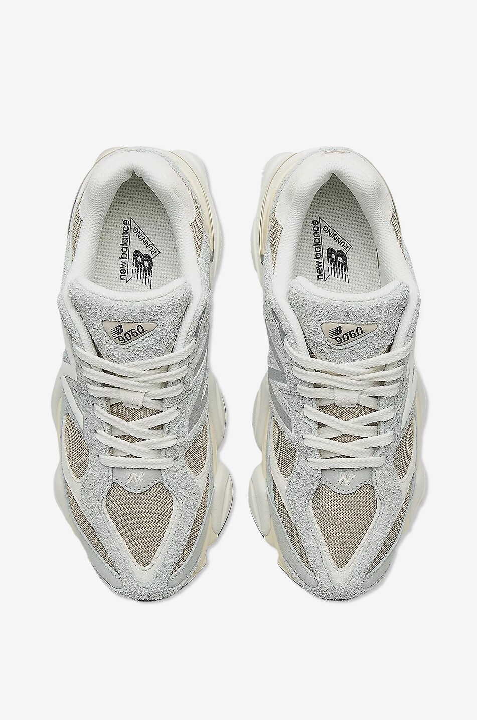 NEW BALANCE 9060 mesh and suede lace-up low-top sneakers Women LIGHT GREY 4