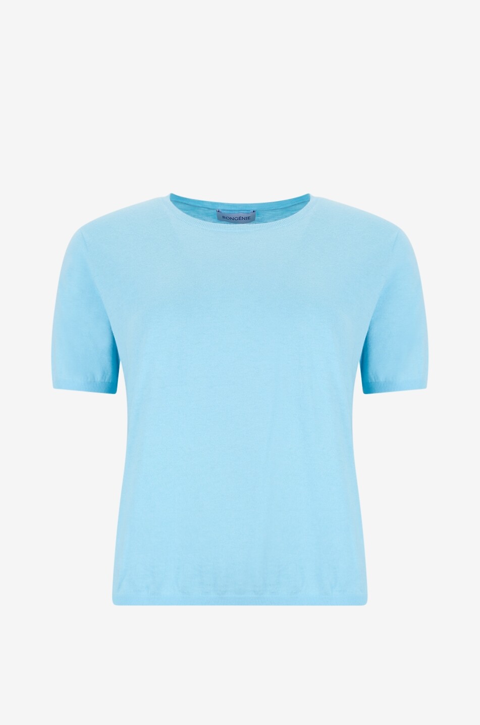 BONGÉNIE Pull fin à manches courtes en coton et cachemire Femme BLEU CLAIR 1