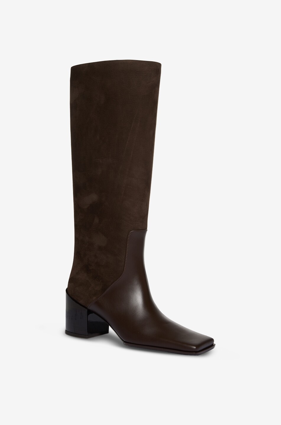 ALAÏA Bottes en cuir lisse et cuir nubuck Square 55 Femme MARRON FONCÉ 1