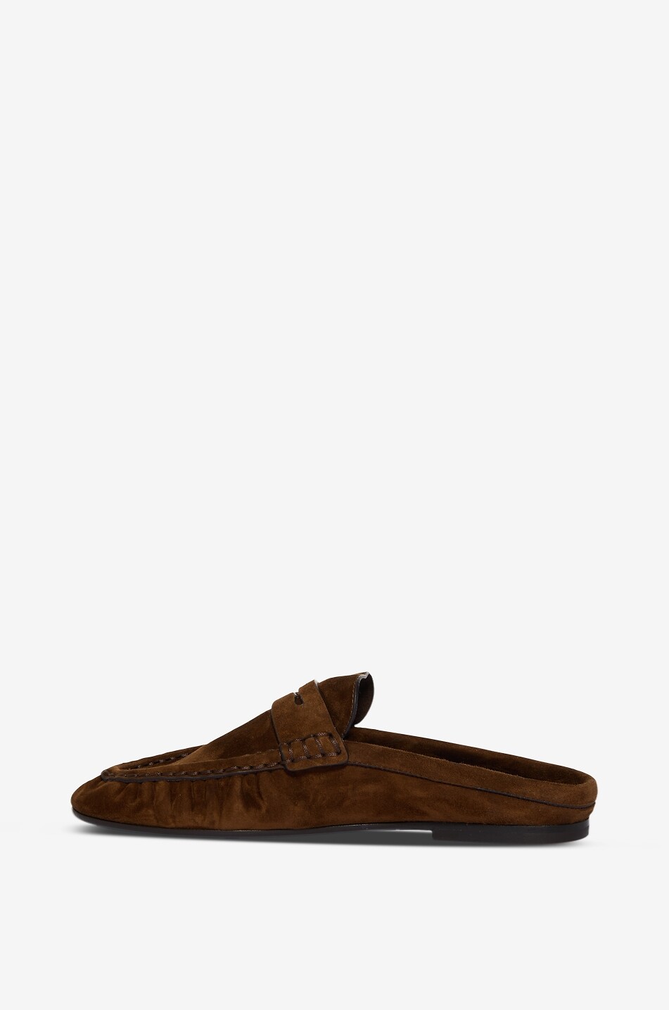 SAINT LAURENT PARIS Flache Pantoletten aus Wildleder Le Loafer 05 Damen DUNKELBRAUN 3