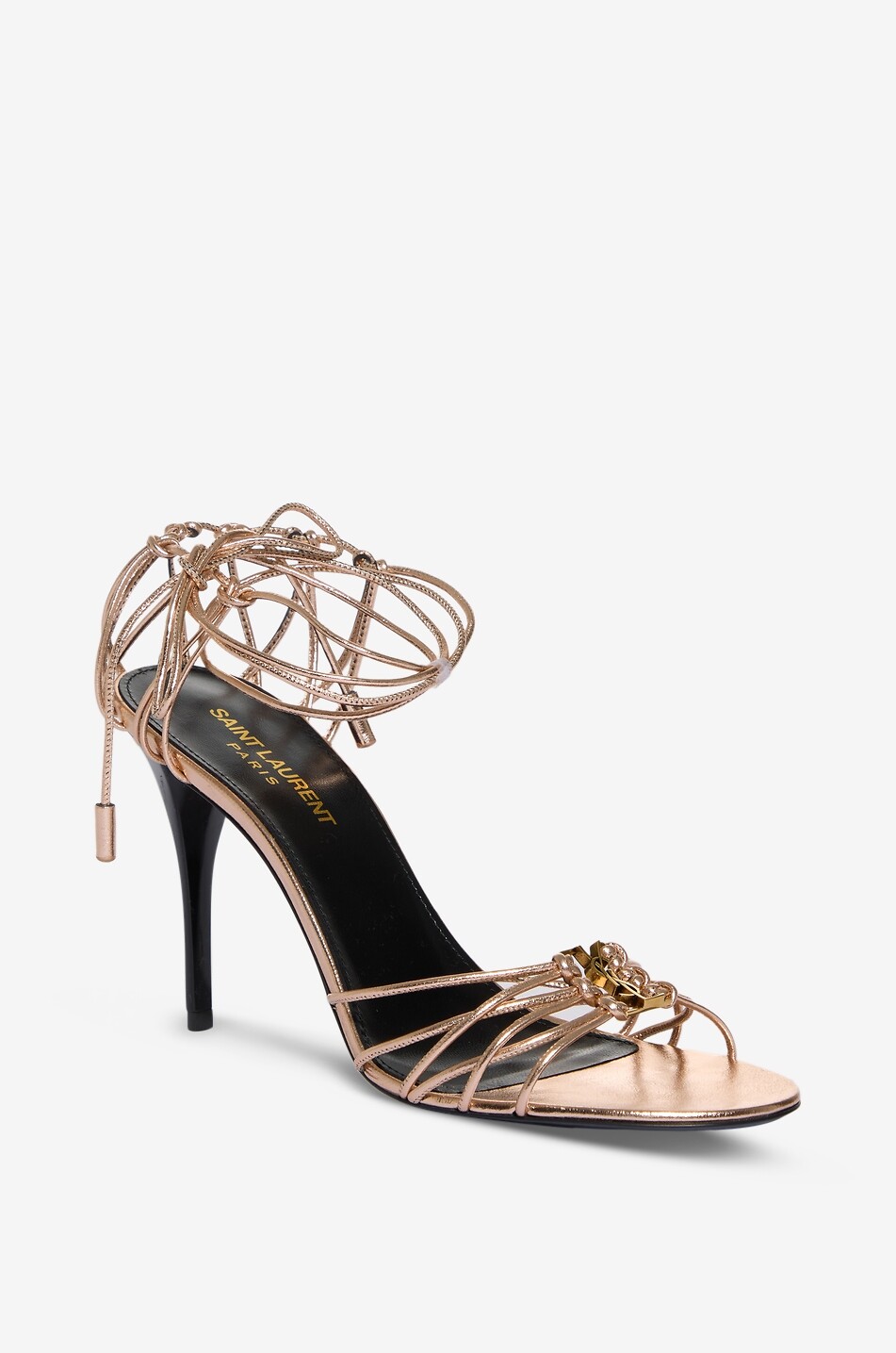 SAINT LAURENT PARIS Babylone 90 metallic leather stiletto heel sandals Women LIGHT PINK 1
