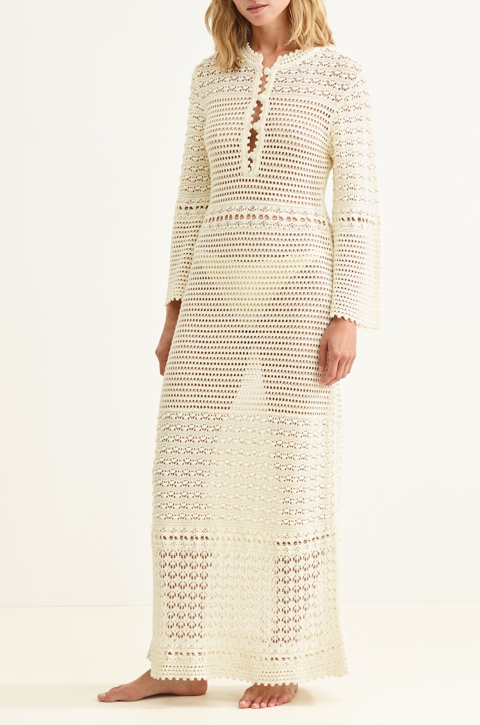 ERES Madone long openwork knit dress with flared sleeves Women EGGSHELL 5