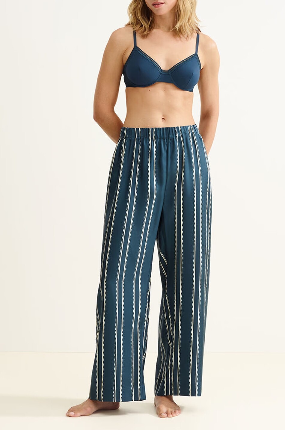 ERES Pantalon de pyjama droit en soie rayé Oolong Femme BLEU 2