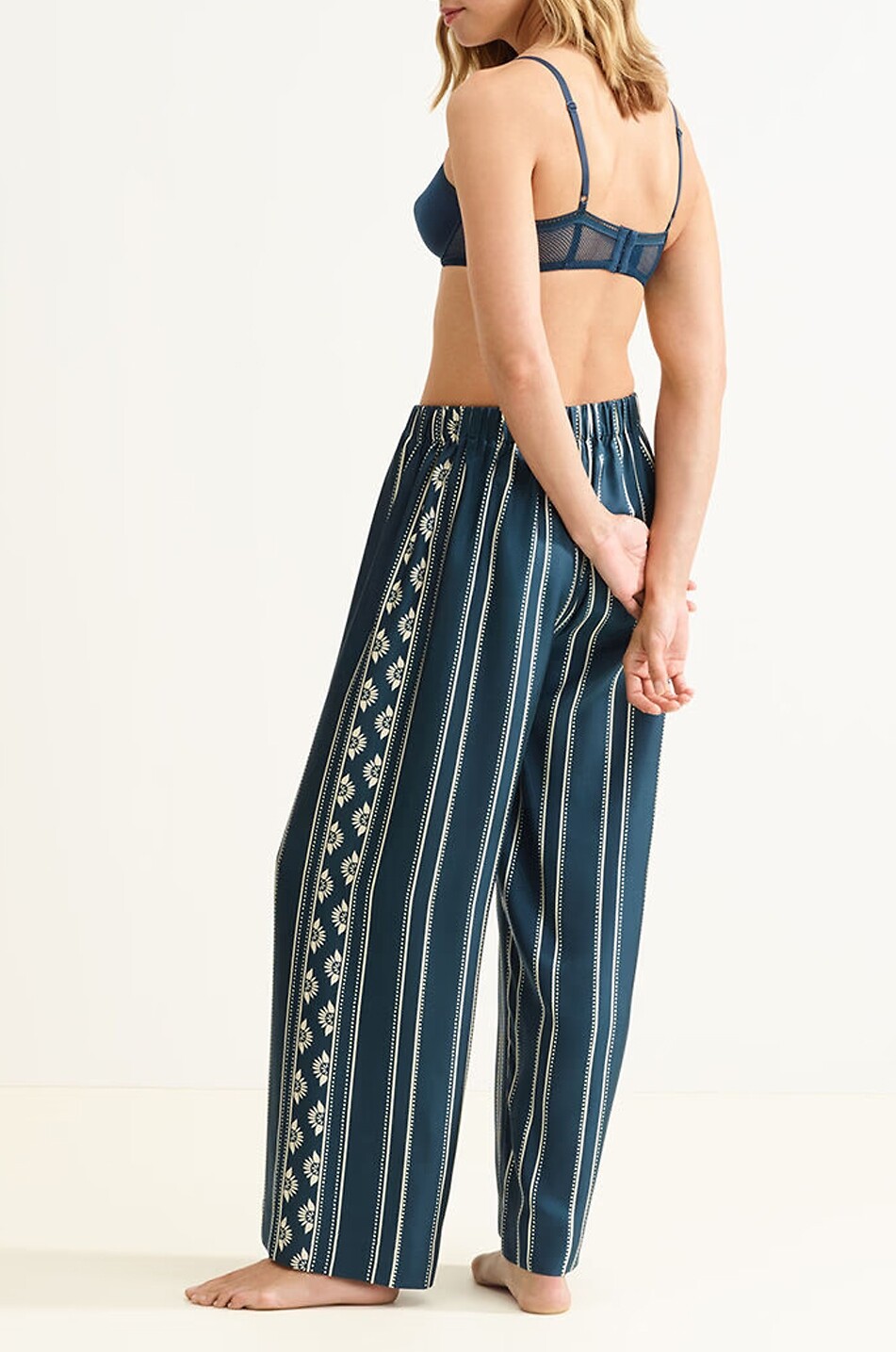 ERES Pantalon de pyjama droit en soie rayé Oolong Femme BLEU 3