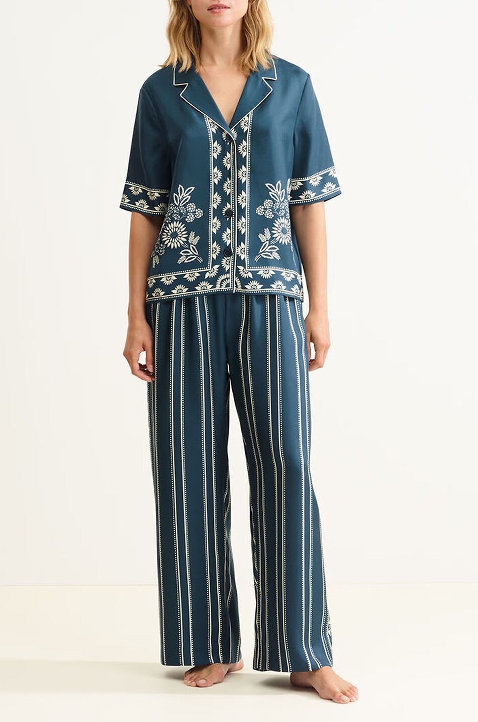 ERES Chemise de pyjama en soie imprimée Mentholée Femme BLEU 3