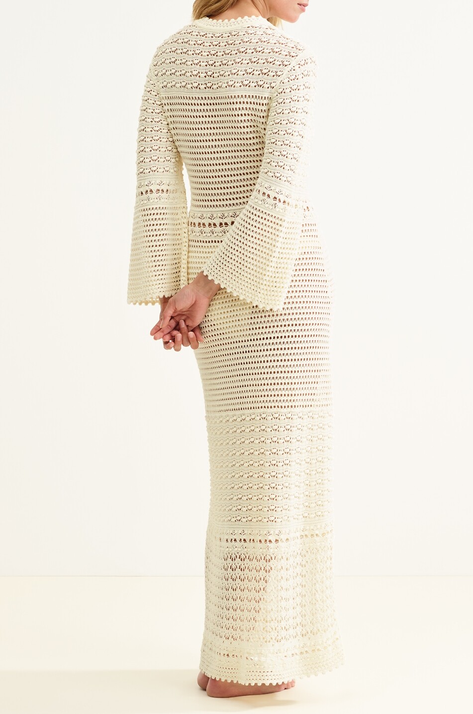 ERES Madone long openwork knit dress with flared sleeves Women EGGSHELL 2