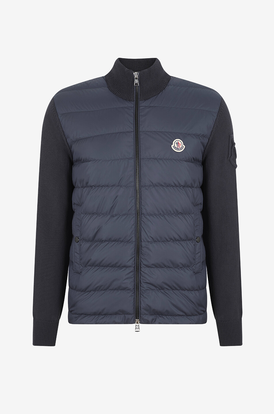 MONCLER Cardigan zippé en coton à parties en duvet Homme BLEU FONCE 1