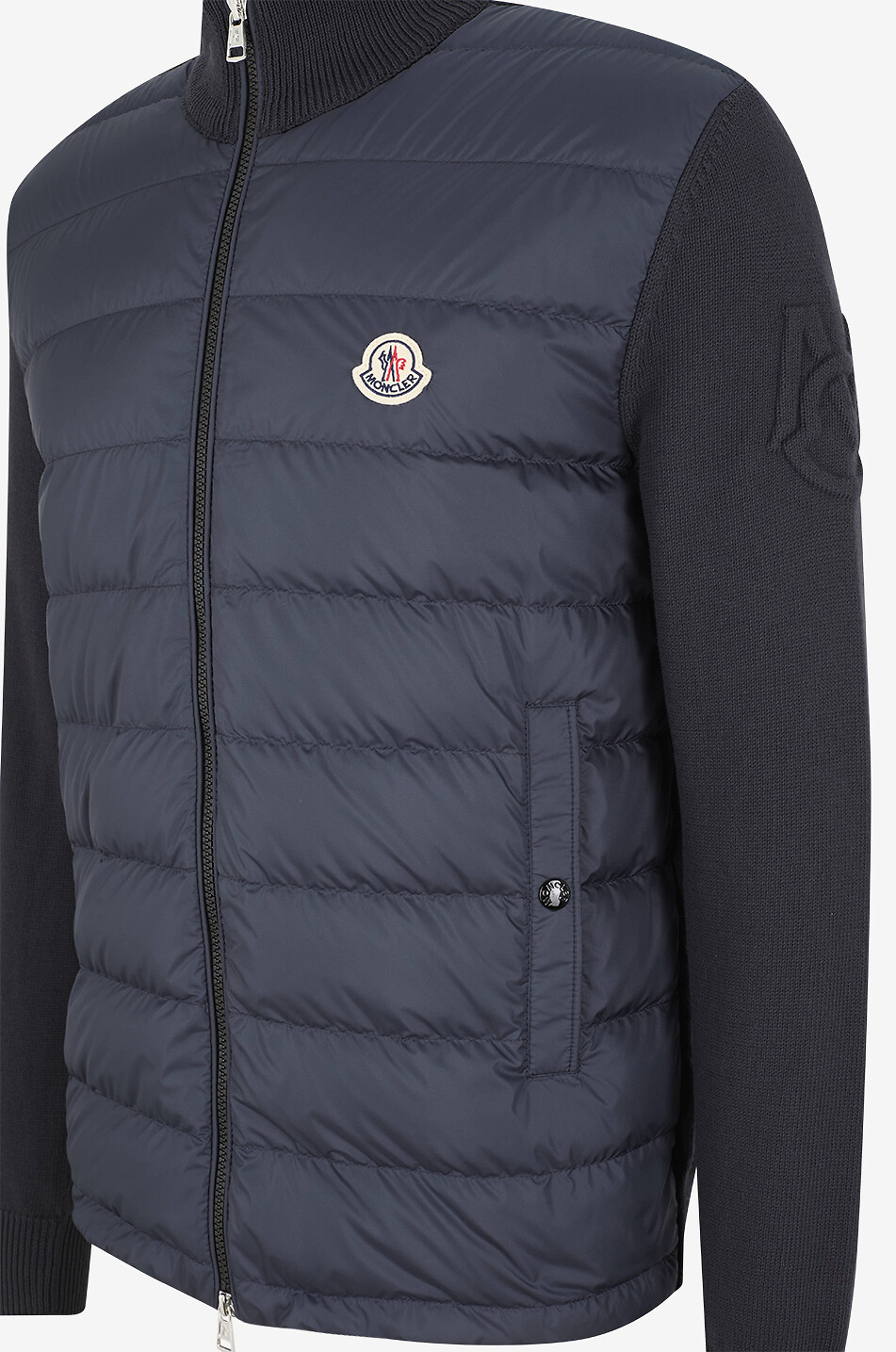 MONCLER Cardigan zippé en coton à parties en duvet Homme BLEU FONCE 3