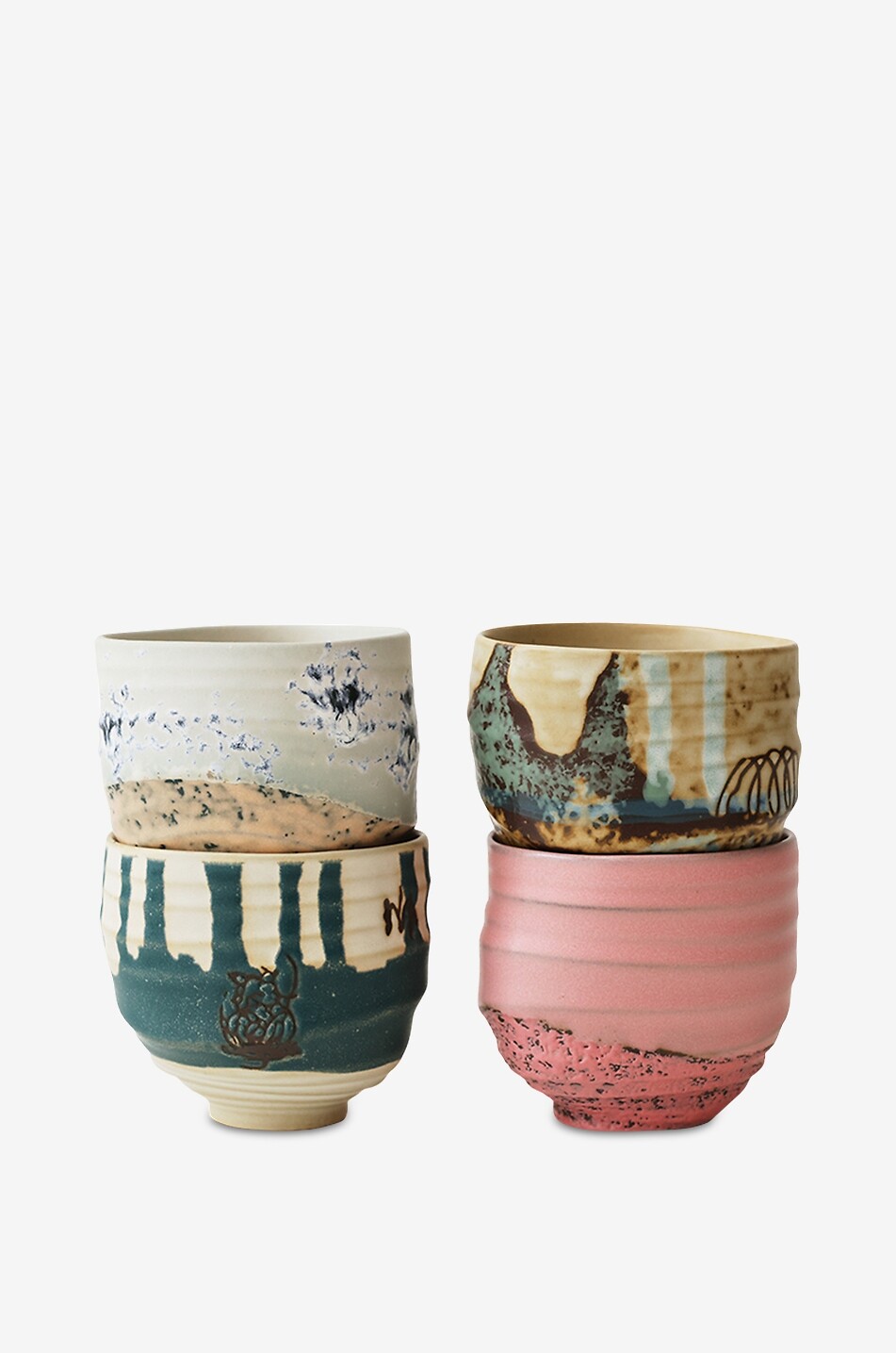 HKLIVING Artist Ceramics set of 4 stoneware coffee mugs - H8 Home MULTI COLOURED 2