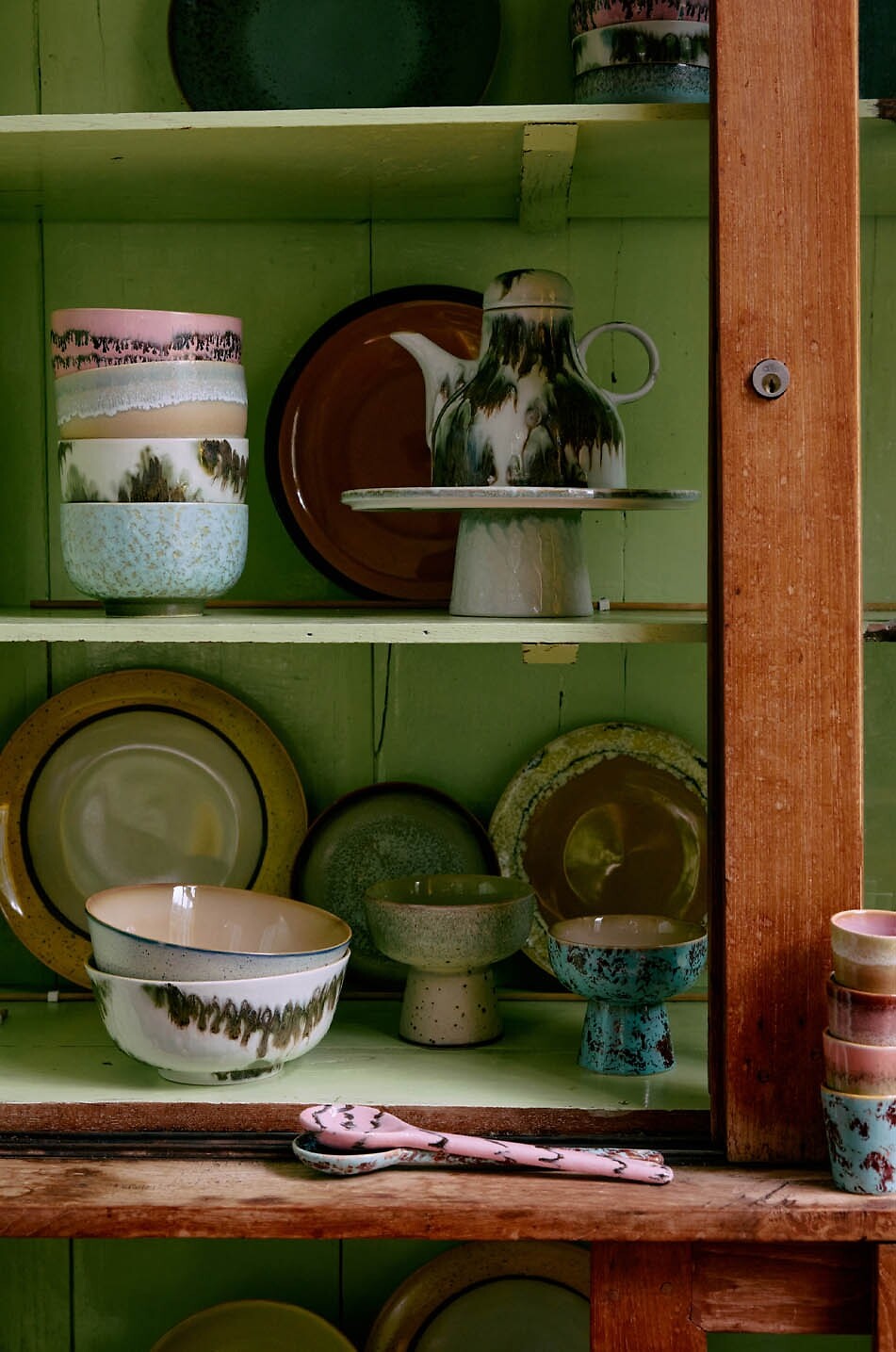 HKLIVING Steingut-Platte auf Fuss 70s Ceramics M Haus BUNT 3