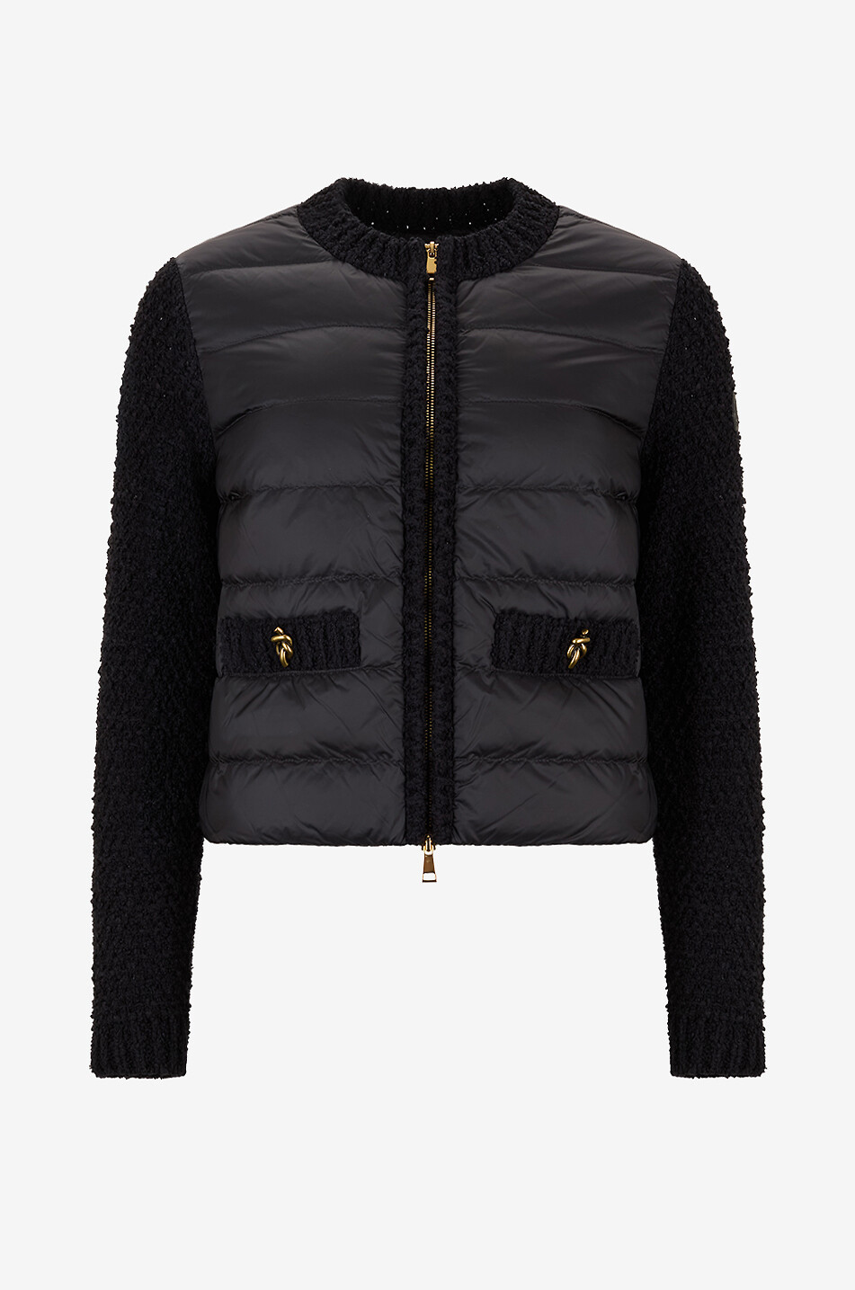 Tweed-Cardigan mit Dauneneinsätzen