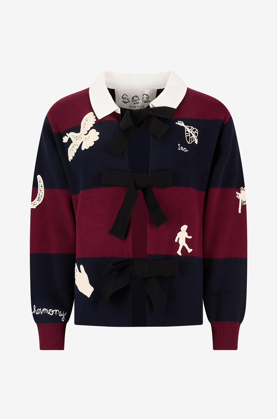 Hester self-tie striped embroidered cotton and cashmere cardigan