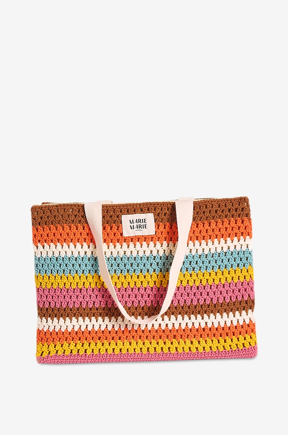 MARIEMARIE AMSTERDAM Mimi striped cotton crochet tote bag Women BROWN 1